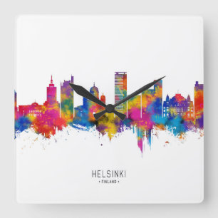Helsinki Finnland Skyline Quadratische Wanduhr