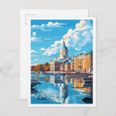 Helsinki Finnland Vintage Illustration Postkarte (Vorne/Hinten)