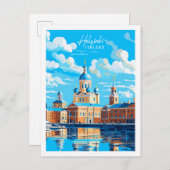 Helsinki Finnland Vintage Illustration Postkarte (Vorne/Hinten)