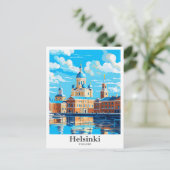 Helsinki Finnland Vintage Travel Illustration Postkarte (Stehend Vorderseite)