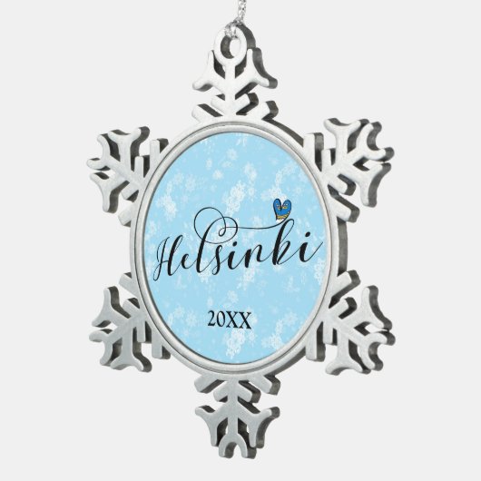 Helsinki Flag im Herzen Finnlands Schneeflocken Zinn-Ornament (Rechts)