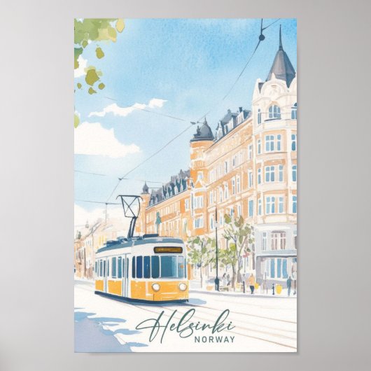 Helsinki Norwegen Gouache Paint Illustration Trave Poster (Vorne)