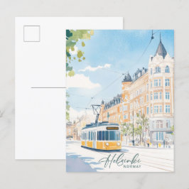 Helsinki Norwegen Gouache Paint Illustration Trave Postkarte