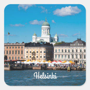 Helsinki Skyline Quadratischer Aufkleber