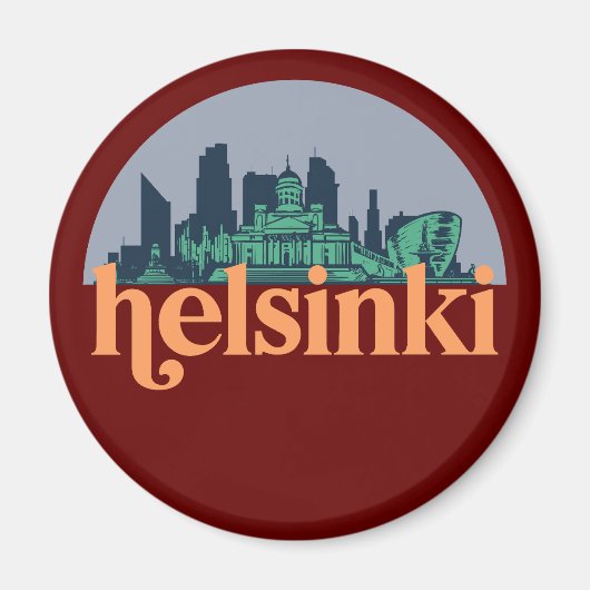 Helsinki Stadt Skyline Retro City Art Magnet (Vorne)