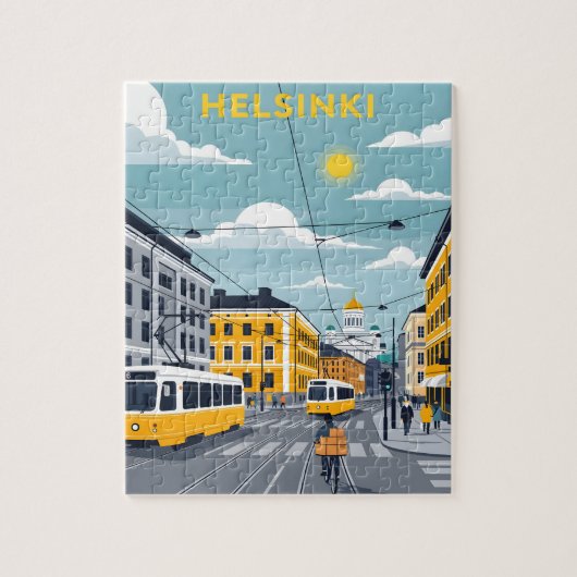 Helsinki-Straßenbahn – Stadtlandschaft Finnlands Puzzle (Vertikal)
