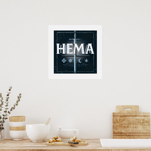 HEMA Medieval Sword Emblem – Blue Graffiti Style Poster (Küche)