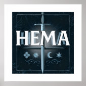 HEMA Medieval Sword Emblem – Blue Graffiti Style Poster (Vorne)