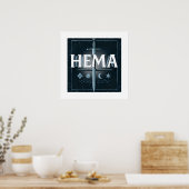 HEMA-Mittelaltermittel-Schwert-Emblem – Blau im Gr Poster (Küche)