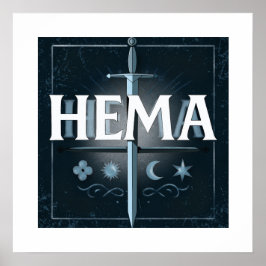 HEMA-Mittelaltermittel-Schwert-Emblem – Blau im Gr Poster