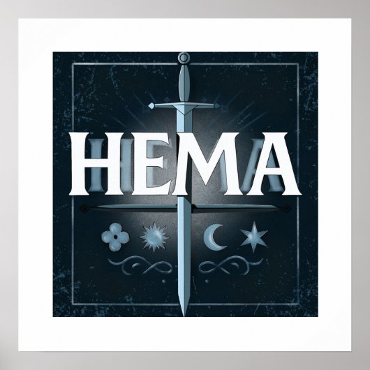 HEMA-Mittelaltermittel-Schwert-Emblem – Blau im Gr Poster (Vorne)
