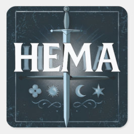 HEMA-Mittelalterschwert-Emblem – Stil im Graffiti- Quadratischer Aufkleber