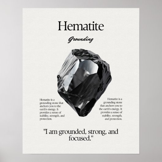 Hematite Gem Crystal Meaning Card Poster (Vorne)