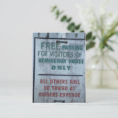 Hemingway House Besucher Parking-Zeichen Postkarte (Stehend Vorderseite)