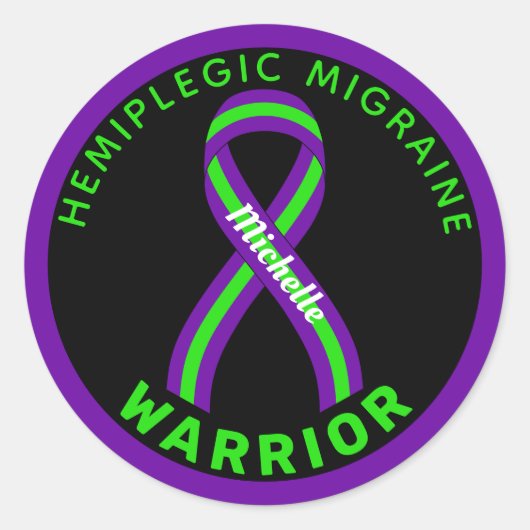 Hemiplegic Migräne Warrior Black Round Sticker (Vorderseite)