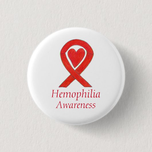 Hemophilia Rotes Bewusstsein Band Herz-Tasten Button (Vorderseite)