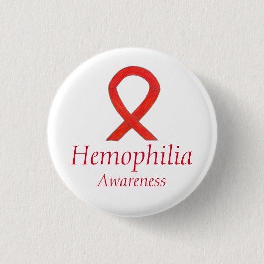 Hemophilie Red Awareness Ribbon Custom Art Pendant Button (Vorderseite)