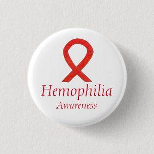 Hemophilie Red Awareness Ribbon Custom Art Pendant Button