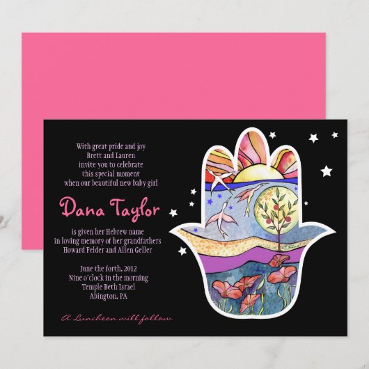 Hemsa Jüdisches Babynamen Einladung Hebräisch (Vorne/Hinten)