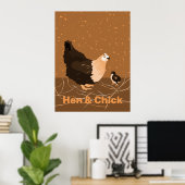 Hen and Chick, Sandy-Orange Kitchen Poster Print (Heimbüro)
