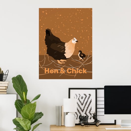Hen and Chick, Sandy-Orange Kitchen Poster Print (Heimbüro)