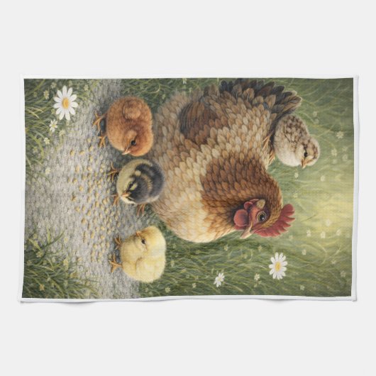 Hen and Chicks Farm Kitchen Towel Geschirrtuch (Horizontal)