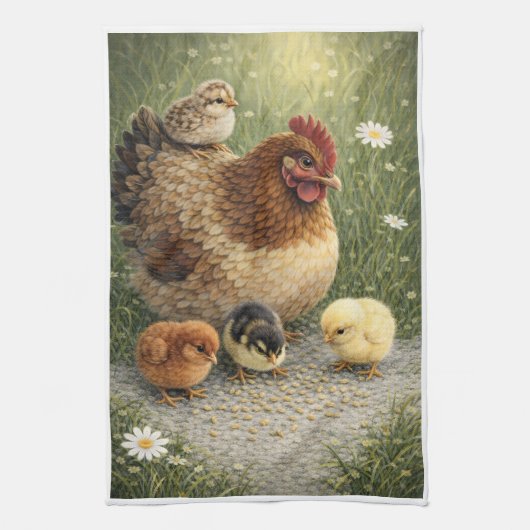 Hen and Chicks Farm Kitchen Towel Geschirrtuch (Vertikal)