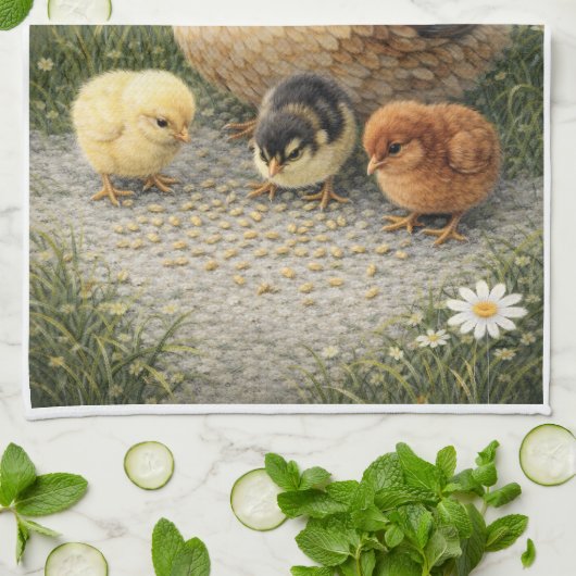 Hen and Chicks Farm Kitchen Towel Geschirrtuch (Gefaltet)