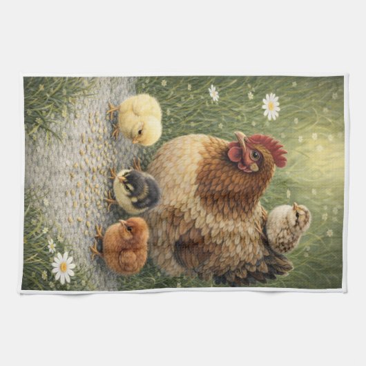 Hen and Chicks Farm Kitchen Towel Geschirrtuch (Horizontal)