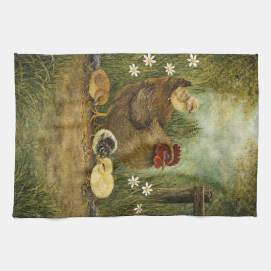 Hen and Chicks Farm Kitchen Towel Geschirrtuch (Horizontal)