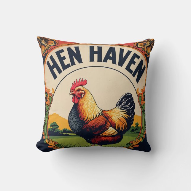 Hen and Rooster Fütterte Sack Art Kissen (Vorderseite)