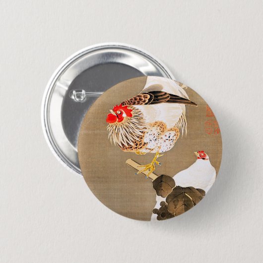 Hen and Rooster with Grapevine by Ito Jakuchu Button (Vorne & Hinten)