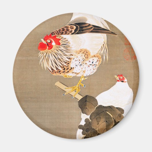 Hen and Rooster with Grapevine by Ito Jakuchu Magnet (Vorne)