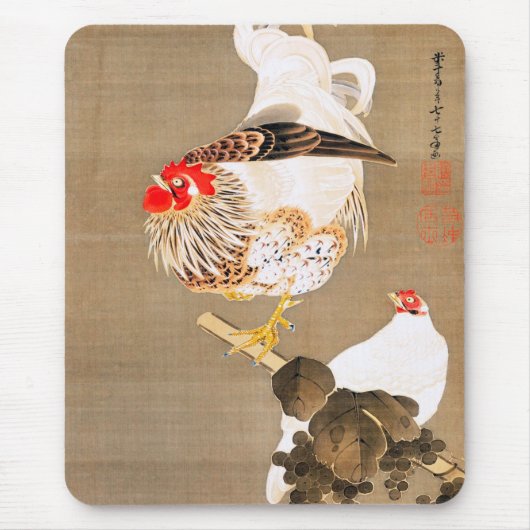 Hen and Rooster with Grapevine by Ito Jakuchu Mousepad (Vorne)