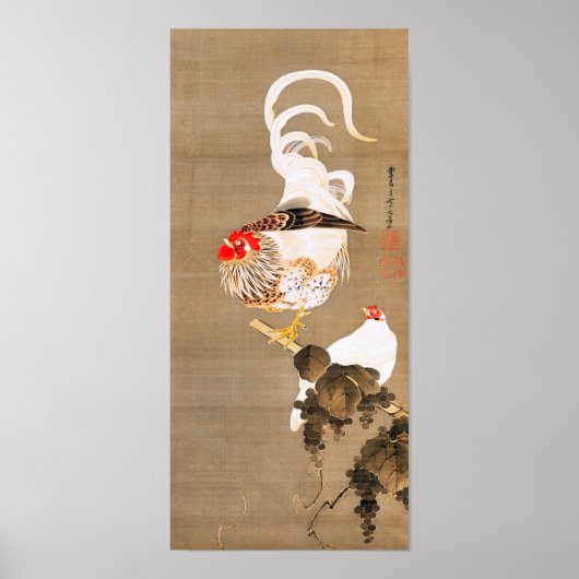 Hen and Rooster with Grapevine by Ito Jakuchu Poster (Vorne)