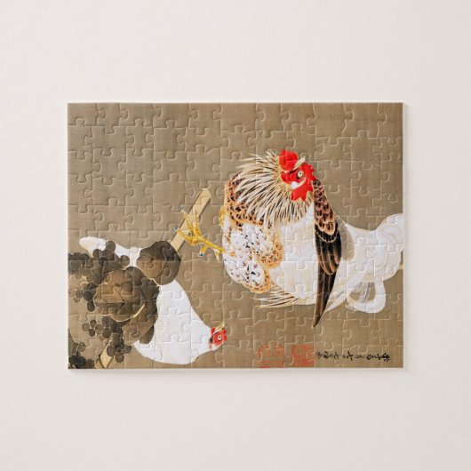 Hen and Rooster with Grapevine by Ito Jakuchu Puzzle (Horizontal)