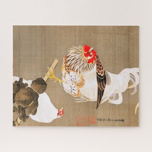 Hen and Rooster with Grapevine by Ito Jakuchu Puzzle (Horizontal)