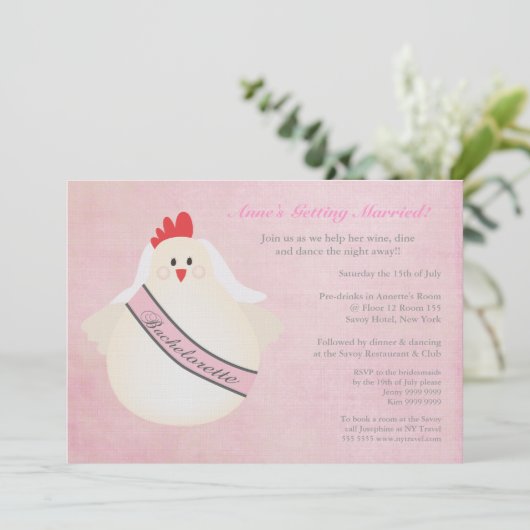 Hen Bachelorette Night Party Illustriert Einladung (Stehend Vorderseite)