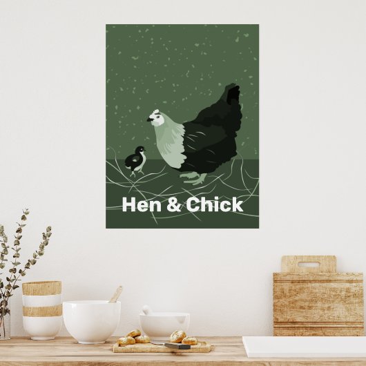 Hen & Chick Green Kitchen Wand an Wand Poster (Küche)