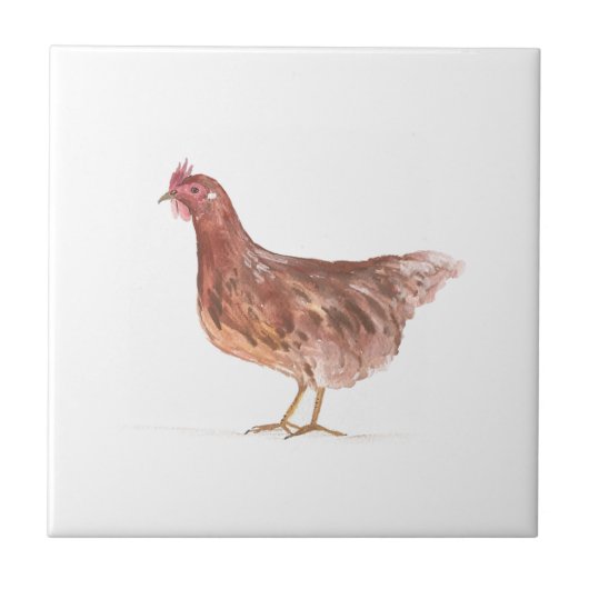 Hen Chicken Farm Tiere Aquarell Bauernhof Kunst Fliese (Vorderseite)