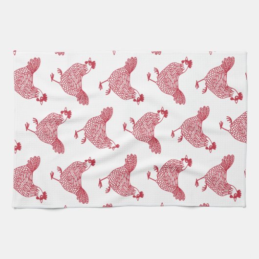 Hen Chicken Pattern Rot und Weiß Geschirrtuch (Horizontal)