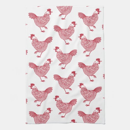 Hen Chicken Pattern Rot und Weiß Geschirrtuch (Vertikal)