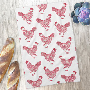 Hen Chicken Pattern Rot und Weiß Geschirrtuch