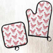 Hen Chicken Red und White Ofenhandschuh & Topflappen-Set