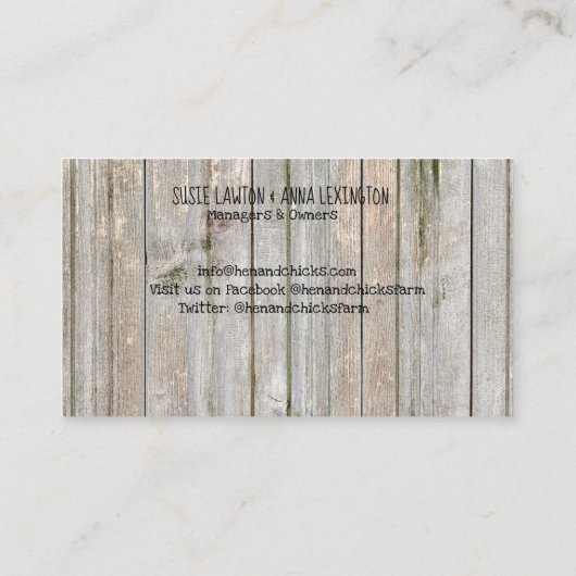 Hen & Chicks Rustikale Farmhouse Style Business Ca Visitenkarte (Rückseite)