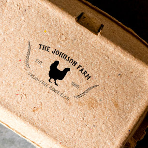 Hen Family Farm Fresh Eggs Rubber Stamp Gummistempel