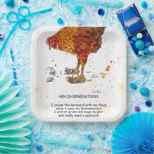 Hen mit Birkenstocks Pappteller (Party)