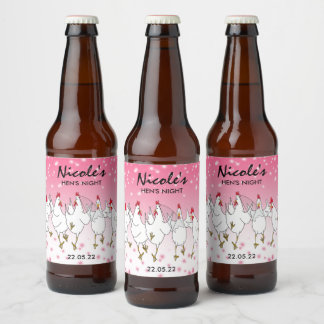 Hen Night Personalisiert Pink Sparkle Bee Label Bierflaschenetikett