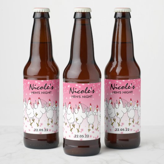 Hen Night Personalisiert Pink Sparkle Bee Label Bierflaschenetikett (Flaschen)