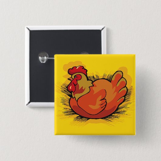 Hen on Nest Bright Farmyard Chicken Button (Vorne & Hinten)